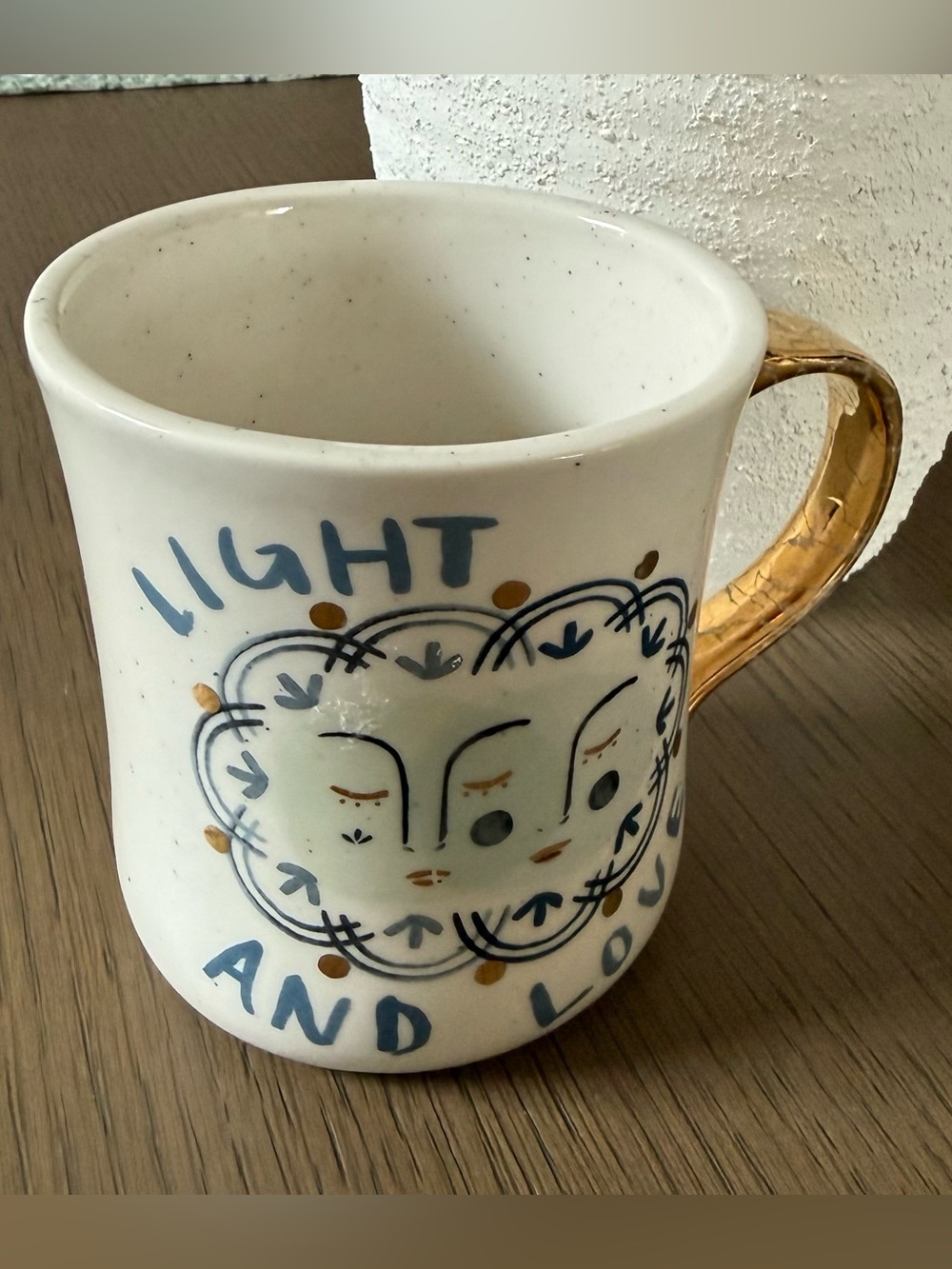 Anthropologie Mug Unisex OS Cream Light & Love Celestial Gold Handle Boho Yoga